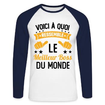 Homme Meilleur Boss Du Monde Cadeau - T-shirt baseball manches longues Homme - blanc/marine - Devant - Nik (191cm)