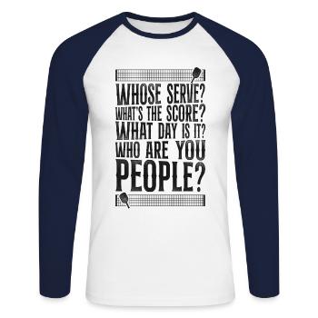 Pickleball Whose Serve? Qu’est-ce que le - T-shirt baseball manches longues Homme - blanc/marine - Devant - Nik (191cm)