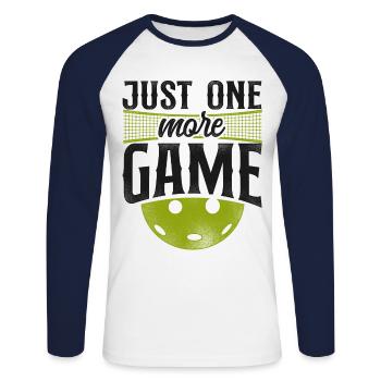 Pickleball Just One More Game - Unisex Long Sleeve Baseball T-Shirt - white/navy - Front - Nik (191cm)