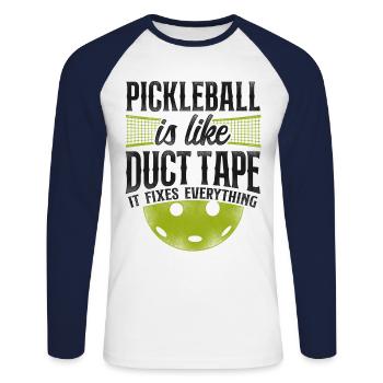 Pickleball Pickleball Is Like Duct - Unisex Long Sleeve Baseball T-Shirt - white/navy - Front - Nik (191cm)