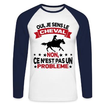 Oui Je Sens Le Cheval non ce n est pas un problème - T-shirt baseball manches longues Homme - blanc/marine - Devant - Nik (191cm)