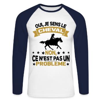Oui Je Sens Le Cheval non ce n est pas un problème - T-shirt baseball manches longues Homme - blanc/marine - Devant - Nik (191cm)