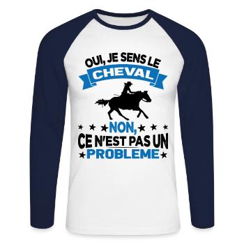 Oui Je Sens Le Cheval non ce n est pas un problème - T-shirt baseball manches longues Homme - blanc/marine - Devant - Nik (191cm)