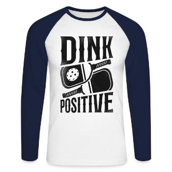 Pickleball Pun Dink Positive - Unisex Baseballshirt langarm - Weiß/Navy - Vorne - Nik (191cm)
