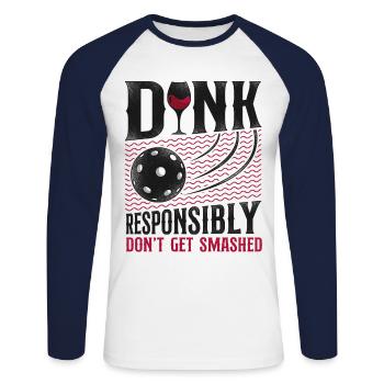 Pickleball Pun Wine Dink - Unisex Long Sleeve Baseball T-Shirt - white/navy - Front - Nik (191cm)