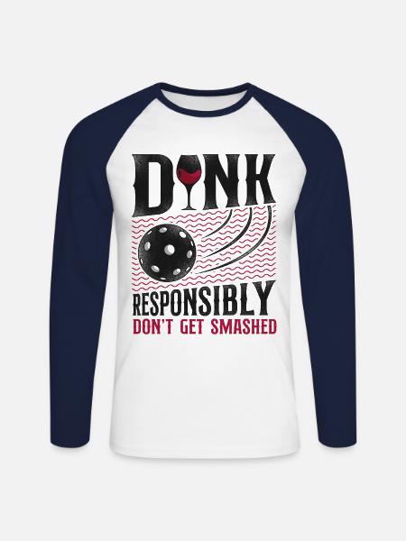 Pickleball Pun Wine Dink - Unisex Long Sleeve Baseball T-Shirt - white/navy