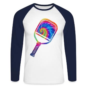 Pickleball Paddle Tie Dye Retro - Unisex Long Sleeve Baseball T-Shirt - white/navy - Front - Nik (191cm)