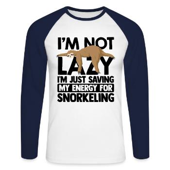 I'm Not Lazy I'm Just Saving My Energy For Snorkel - Unisex Baseballshirt langarm - Weiß/Navy - Vorne - Nik (191cm)