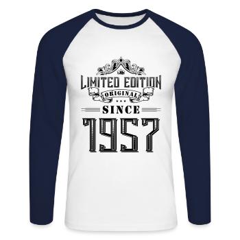 Édition limitée 1957 - T-shirt baseball manches longues Homme - blanc/marine - Devant - Nik (191cm)