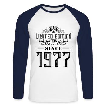 1977 Limited Edition - Unisex Long Sleeve Baseball T-Shirt - white/navy - Front - Nik (191cm)