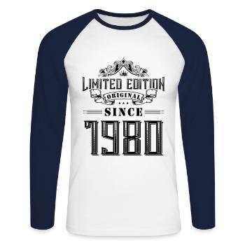 1980 limited edition - Unisex Baseballshirt langarm - Weiß/Navy - Vorne - Nik (191cm)