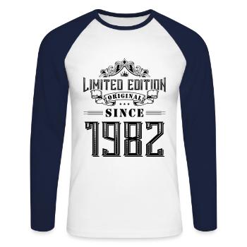 1982 Limited Edition - Unisex Long Sleeve Baseball T-Shirt - white/navy - Front - Nik (191cm)