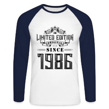 1986 limited edition - Unisex Long Sleeve Baseball T-Shirt - white/navy - Front - Nik (191cm)