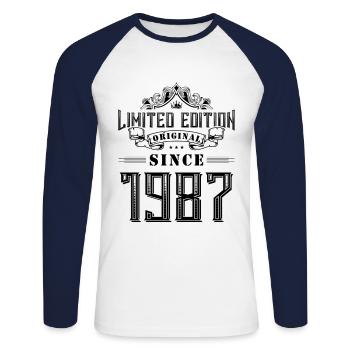 1987 limited edition - Unisex Baseballshirt langarm - Weiß/Navy - Vorne - Nik (191cm)