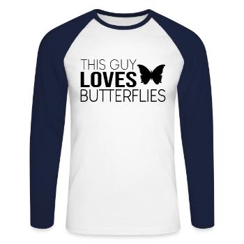 Typ Schmetterling Spruch - Unisex Baseballshirt langarm - Weiß/Navy - Vorne - Nik (191cm)