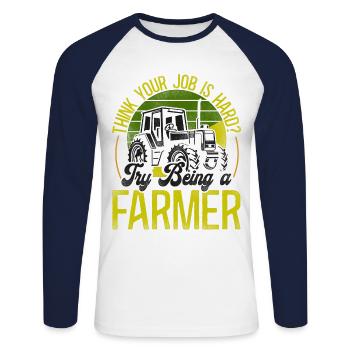Farming Farmer Tractor Vintage - Unisex Baseballshirt langarm - Weiß/Navy - Vorne - Nik (191cm)