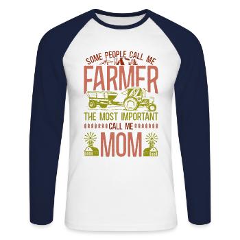 Farming Farmer Mom Mother Tractor - Unisex Baseballshirt langarm - Weiß/Navy - Vorne - Nik (191cm)
