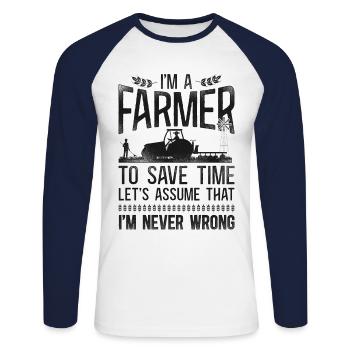 Farming Farmer Tractor Vintage I'm - Unisex Long Sleeve Baseball T-Shirt - white/navy - Front - Nik (191cm)