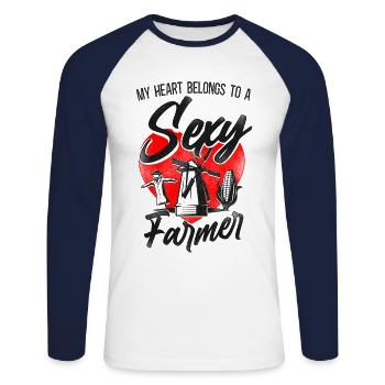 Farming Farmer Girl Wife - Unisex Baseballshirt langarm - Weiß/Navy - Vorne - Nik (191cm)