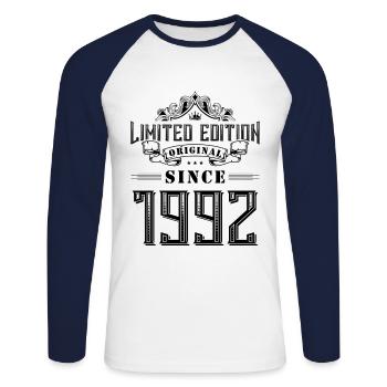 1992 limited edition - Unisex Long Sleeve Baseball T-Shirt - white/navy - Front - Nik (191cm)