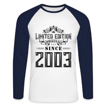 2003 limited edition - Unisex Long Sleeve Baseball T-Shirt - white/navy - Front - Nik (191cm)