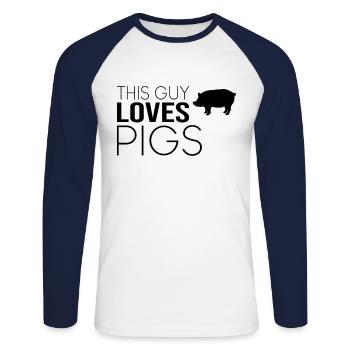 Type Cochon Dicton - T-shirt baseball manches longues Homme - blanc/marine - Devant - Nik (191cm)