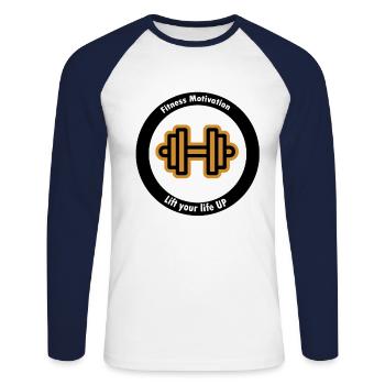 Fitness Motivation Hantel - Unisex Baseballshirt langarm - Weiß/Navy - Vorne - Nik (191cm)