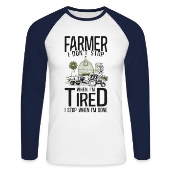 Farming Farmer Tractor Vintage - Unisex Long Sleeve Baseball T-Shirt - white/navy - Front - Nik (191cm)