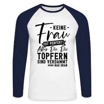 Töpfern - Unisex Baseballshirt langarm - Weiß/Navy - Vorne - Nik (191cm)