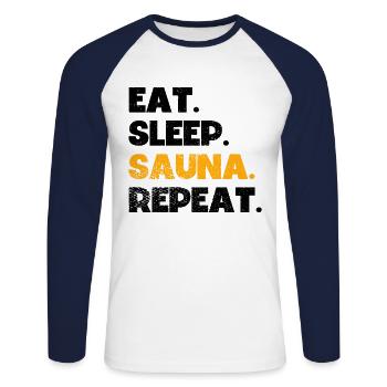Sauna - Unisex Baseballshirt langarm - Weiß/Navy - Vorne - Nik (191cm)