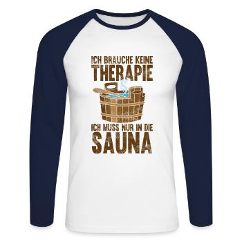 Sauna - Unisex Baseballshirt langarm - Weiß/Navy - Vorne - Nik (191cm)