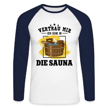 Sauna - Unisex Baseballshirt langarm - Weiß/Navy - Vorne - Nik (191cm)