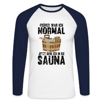 Sauna - Unisex Baseballshirt langarm - Weiß/Navy - Vorne - Nik (191cm)