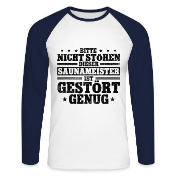 Sauna - Unisex Baseballshirt langarm - Weiß/Navy - Vorne - Nik (191cm)