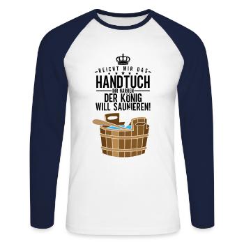 Sauna - Unisex Baseballshirt langarm - Weiß/Navy - Vorne - Nik (191cm)