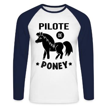 Pilote De Poney Humour Cadeau Équitation Cavalière - T-shirt baseball manches longues Homme - blanc/marine - Devant - Nik (191cm)