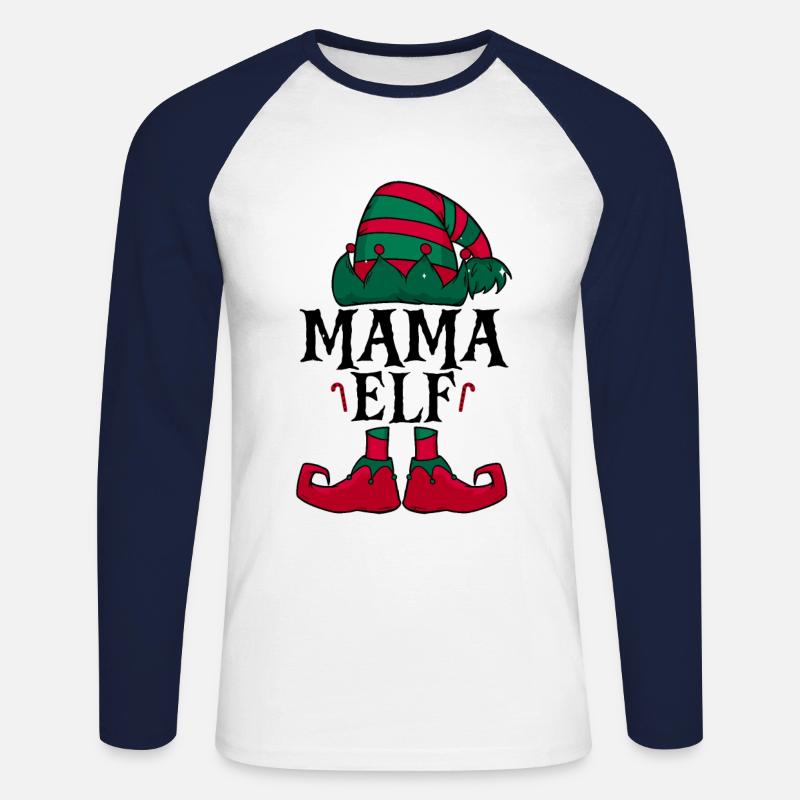 Weihnachten Mama Elf - Unisex Baseballshirt langarm - Weiß/Navy