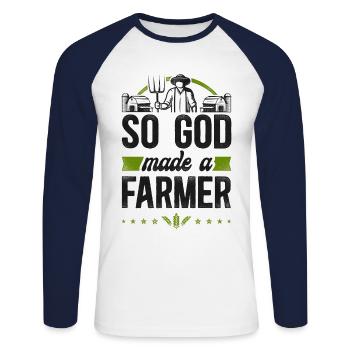 Farming Farmer Vintage So God Made - Unisex Baseballshirt langarm - Weiß/Navy - Vorne - Nik (191cm)