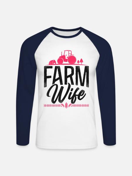 Farming Farmer Wife Tractor - Unisex Long Sleeve Baseball T-Shirt - white/navy