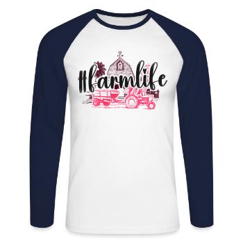 Farming Farmer Tractor Vintage - Unisex Long Sleeve Baseball T-Shirt - white/navy - Front - Nik (191cm)