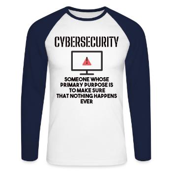Cybersecurity - IT-Sicherheit Informatiker - Unisex Baseballshirt langarm - Weiß/Navy - Vorne - Nik (191cm)