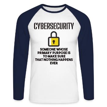 Cybersecurity - IT-Sicherheit Informatiker - Unisex Baseballshirt langarm - Weiß/Navy - Vorne - Nik (191cm)