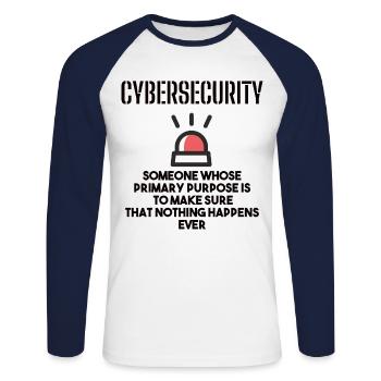 Cybersécurité - Informaticiens en sécurité des TI - T-shirt baseball manches longues Homme - blanc/marine - Devant - Nik (191cm)