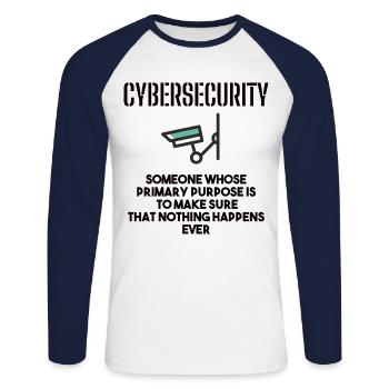 Cybersecurity - IT-Sicherheit Informatiker - Unisex Baseballshirt langarm - Weiß/Navy - Vorne - Nik (191cm)