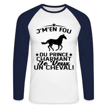 J'm'en Fou Du Prince Charmant Je Veux Un Cheval - T-shirt baseball manches longues Homme - blanc/marine - Devant - Nik (191cm)