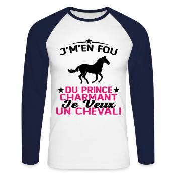 J'm'en Fou Du Prince Charmant Je Veux Un Cheval - T-shirt baseball manches longues Homme - blanc/marine - Devant - Nik (191cm)
