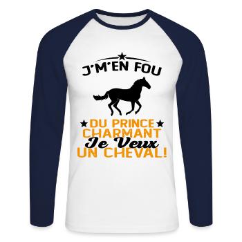 J'm'en Fou Du Prince Charmant Je Veux Un Cheval - T-shirt baseball manches longues Homme - blanc/marine - Devant - Nik (191cm)