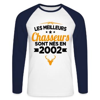 Les Meilleurs Chasseurs nés en 2002 Cadeau - T-shirt baseball manches longues Homme - blanc/marine - Devant - Nik (191cm)