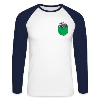 Tracteur de poche agricole agricole - T-shirt baseball manches longues Homme - blanc/marine - Devant - Nik (191cm)