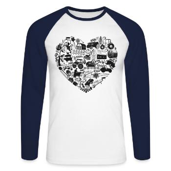 Tracteur de cœur d’agriculteur agricole - T-shirt baseball manches longues Homme - blanc/marine - Devant - Nik (191cm)